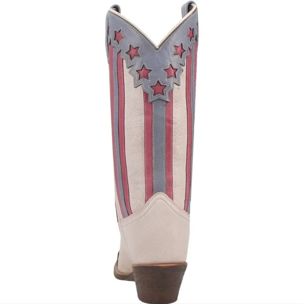 Women's Laredo Cady Leather Patriotic Snip Toe Off White Boots - Picture 6 of 7
